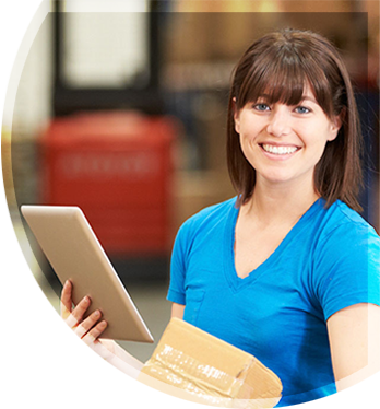 Large Group Photo - Female Business Woman with tablet in warehouse